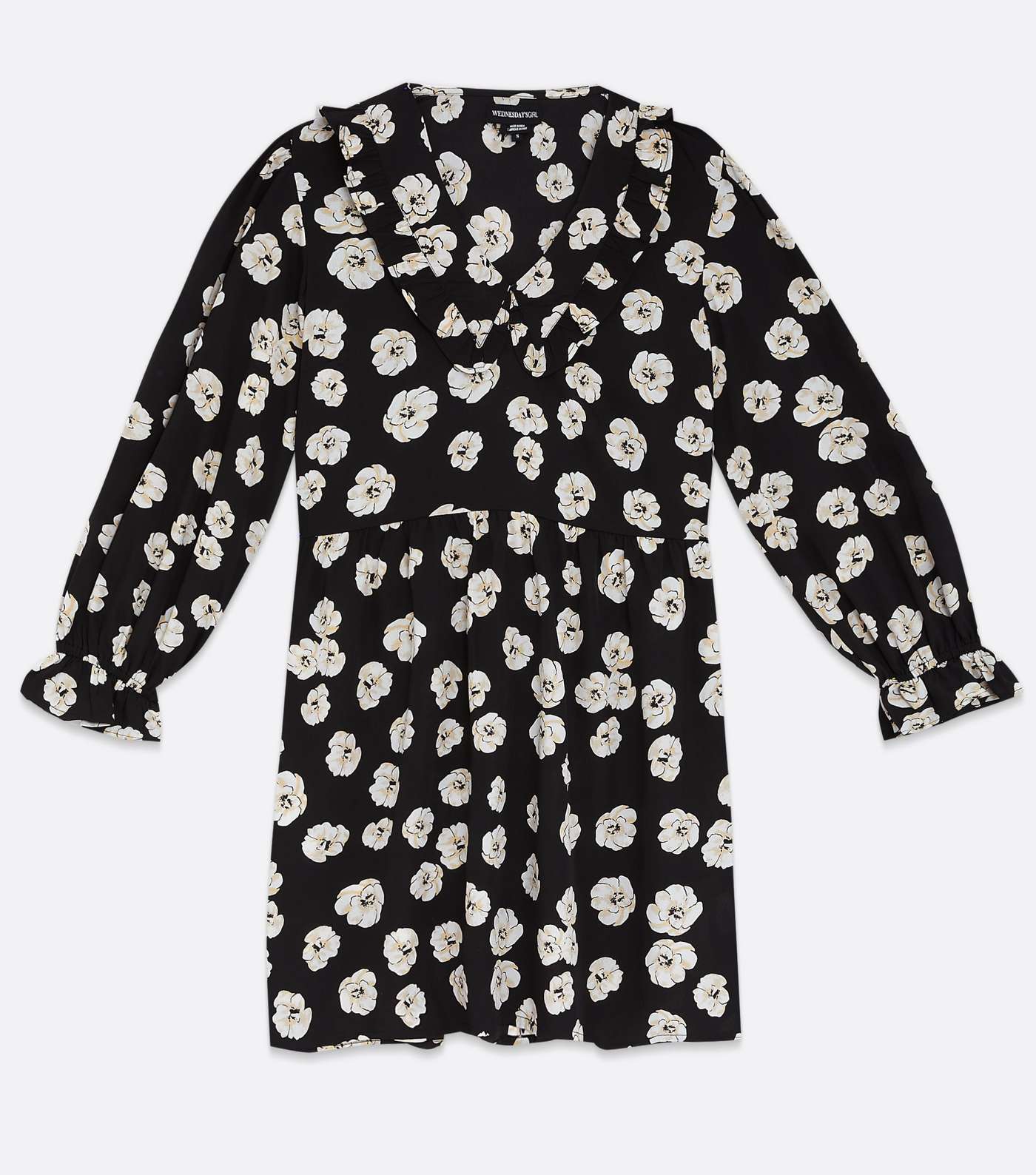 Wednesday's Girl Black Floral Frill Collar Mini Dress Image 5