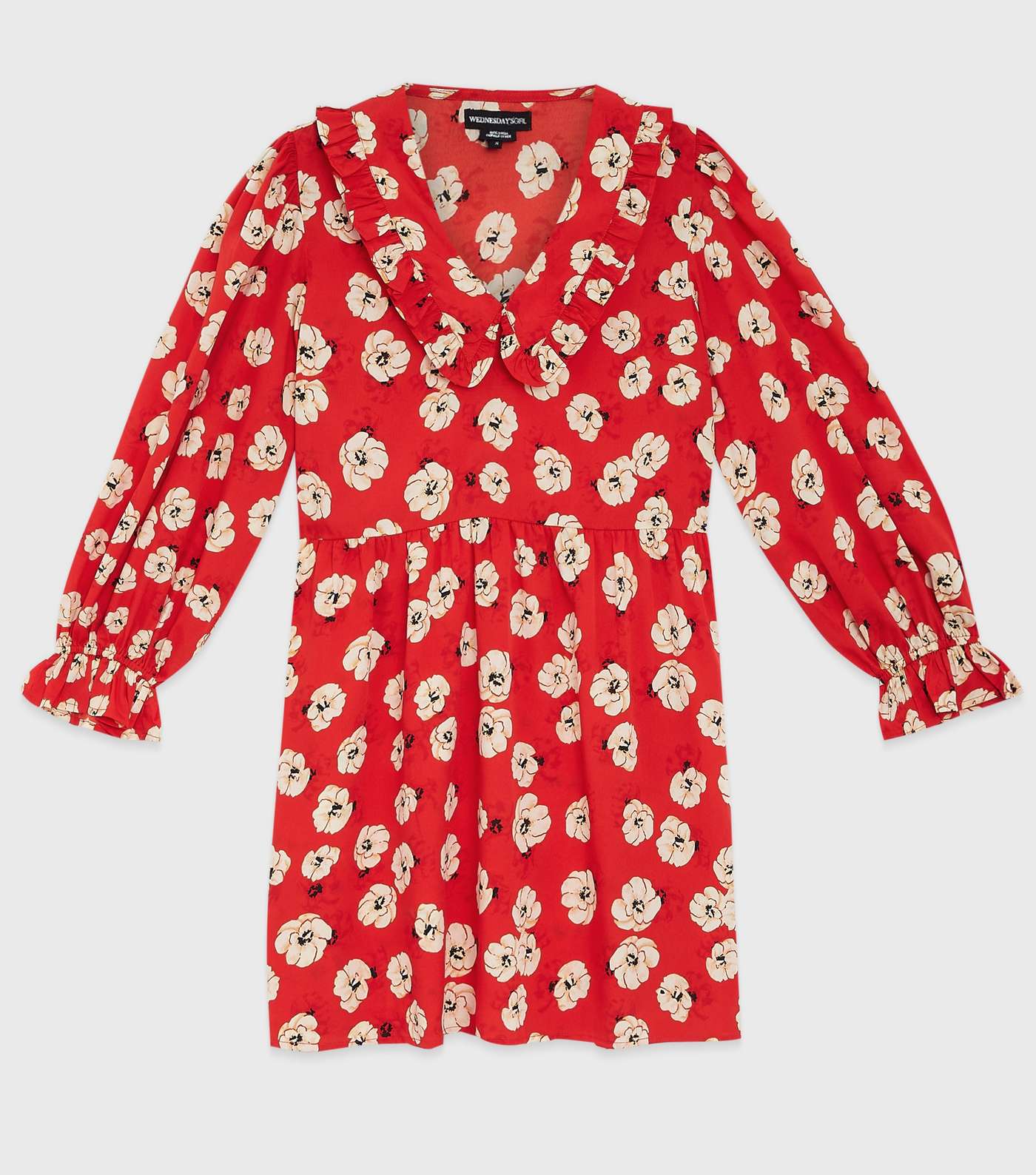 Wednesday's Girl Red Floral Frill Collar Mini Dress Image 5