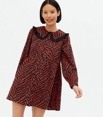 Red printed sales smock dress topshop