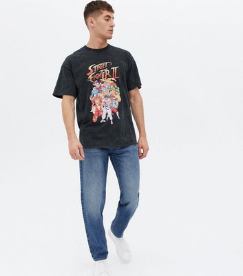 Black Acid Wash Street Fighter Logo T 
