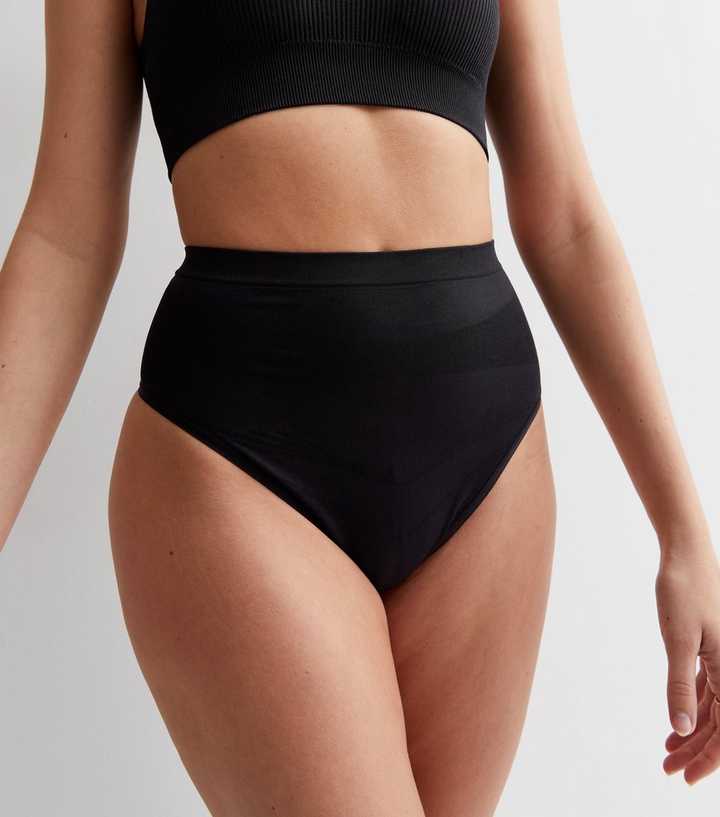 Black High Waist Seamless Smoothing Thong | New Look