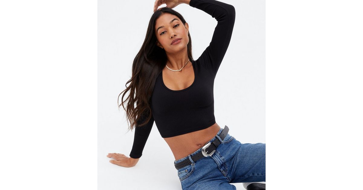 ONLY Black Ribbed Long Sleeve Crop Top