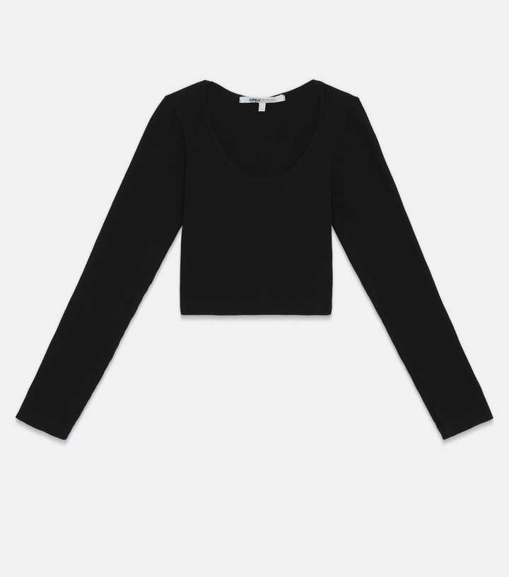 ONLY Black Ribbed Long Sleeve Crop Top