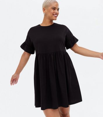 frill sleeve black dress