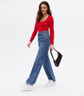 Click to view product details and reviews for Red Ribbed Square Neck Bodysuit New Look.