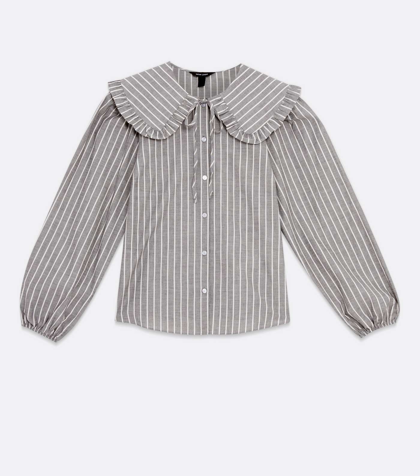 Light Grey Stripe Frill Collar Long Sleeve Shirt Image 5