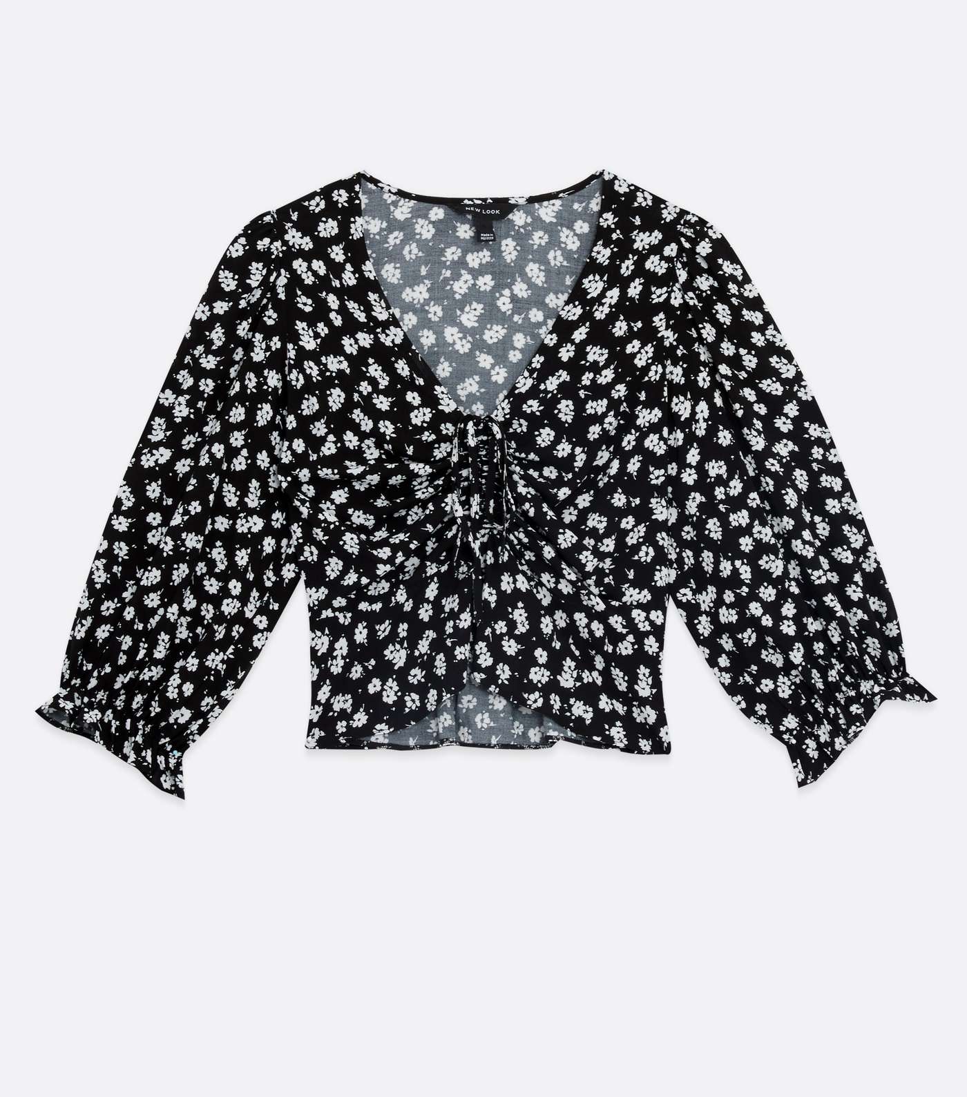 Black Ditsy Floral Ruched Tie Front Blouse Image 5