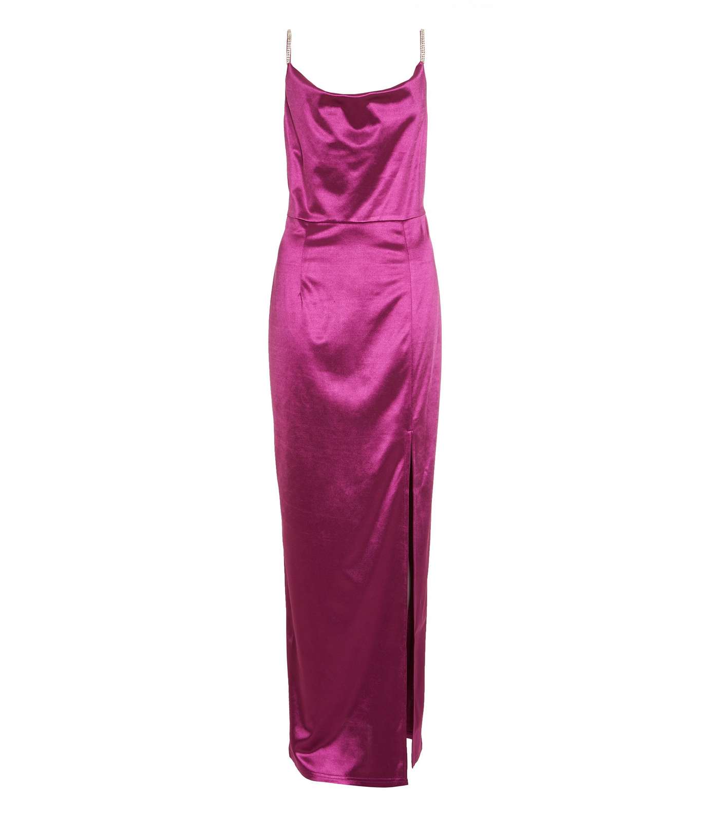 QUIZ Pink Satin Diamanté Strap Maxi Dress Image 4