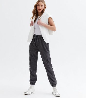 Grey Cord Patch Pocket Joggers | New Look