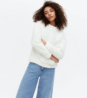 white fluffy sweatshirt