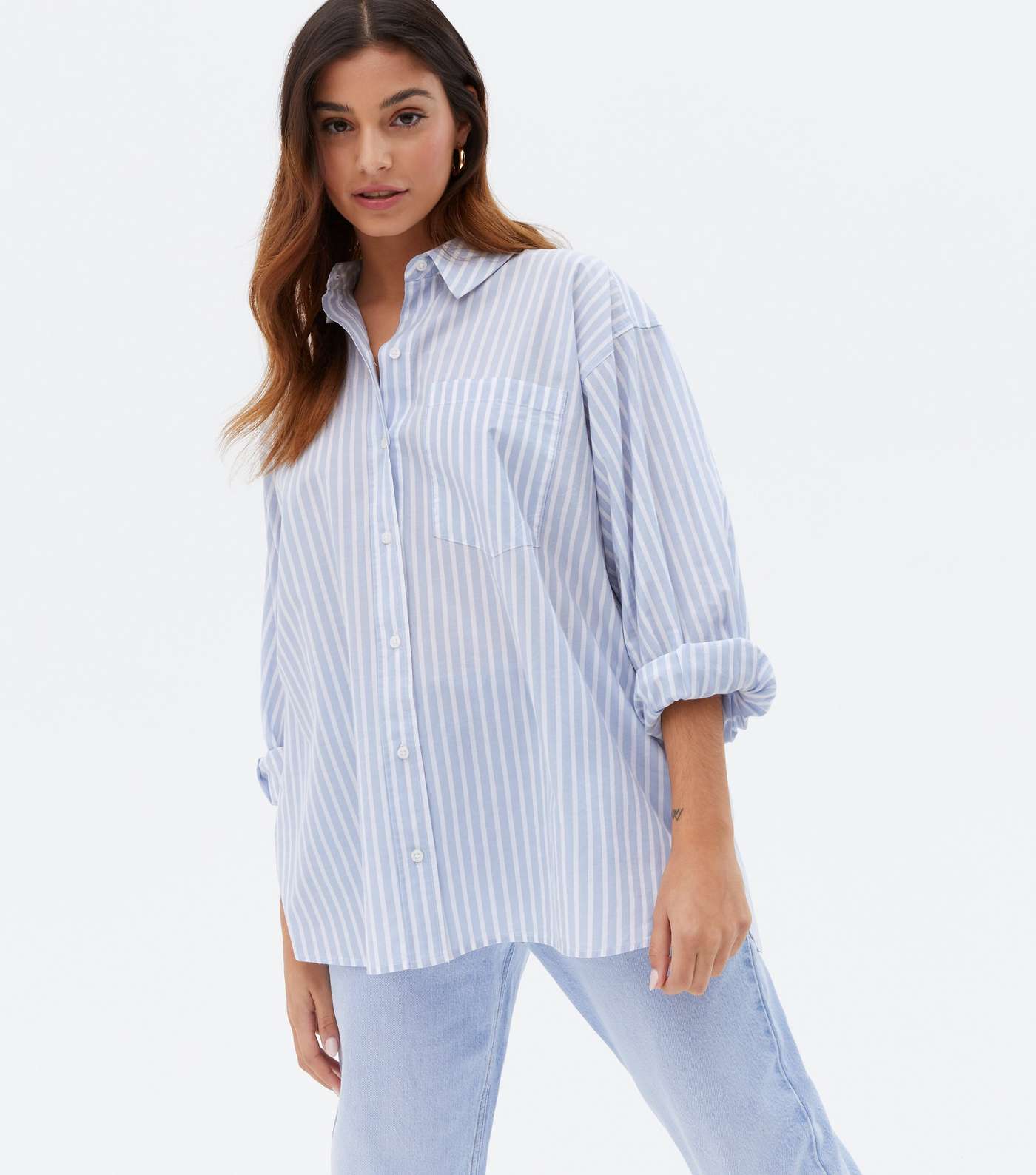 Petite Blue Stripe Poplin Long Shirt Image 3