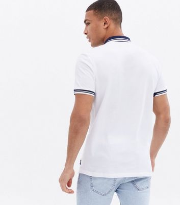 Jack \u0026 Jones White Logo Stripe Collar 
