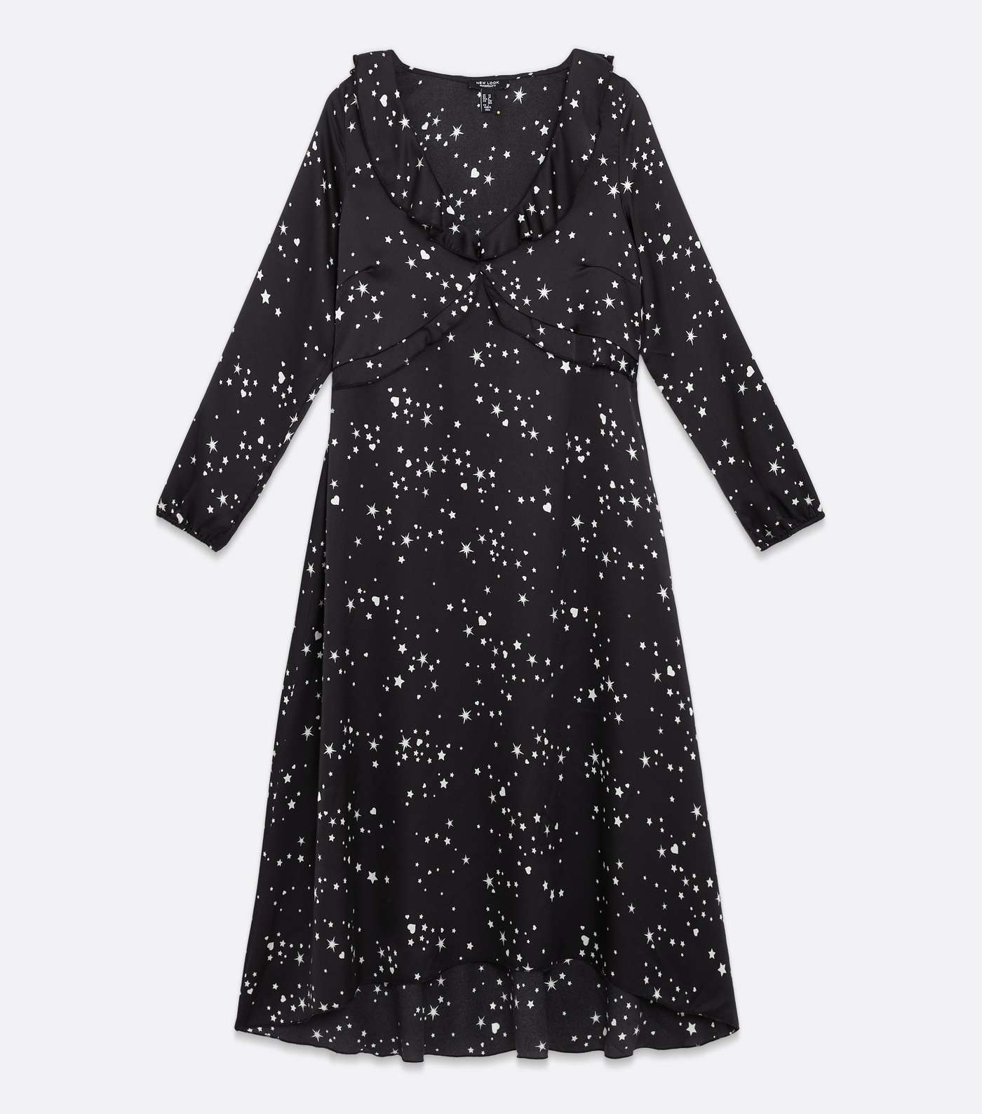 Maternity Black Star Satin Frill Long Sleeve Midi Dress Image 5
