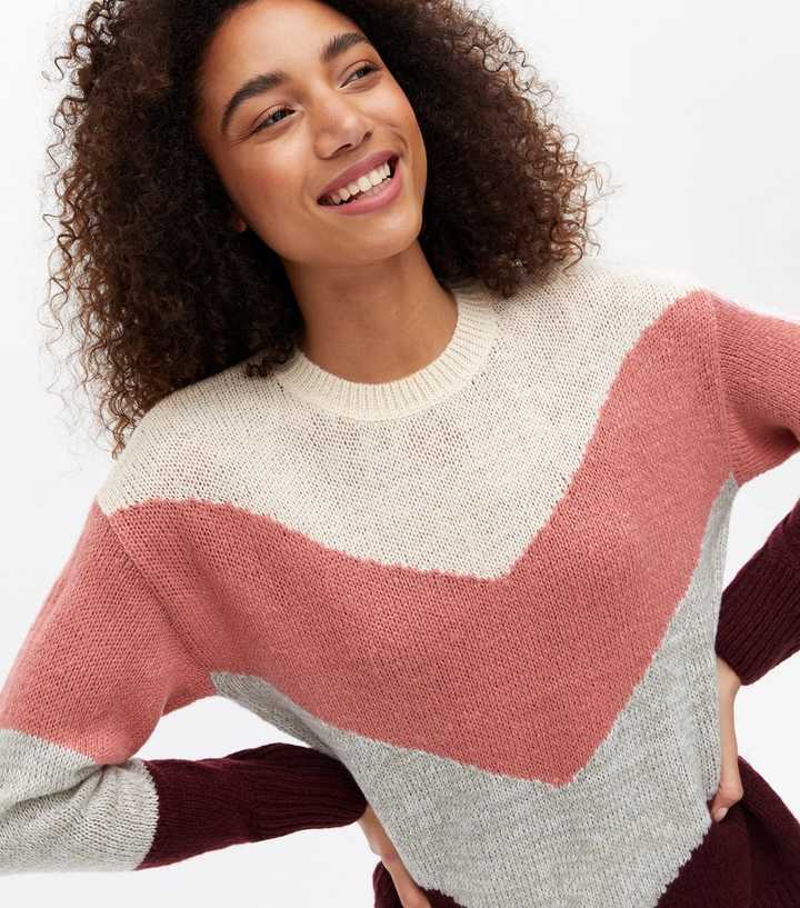 Pink Chevron Colour Block Jumper