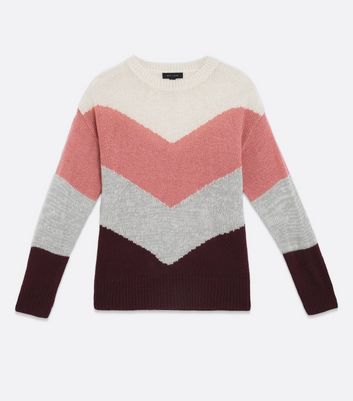 Pink Chevron Colour Block Jumper New Look