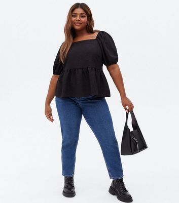 Click to view product details and reviews for Curves Black Jacquard Square Neck Peplum Top New Look.