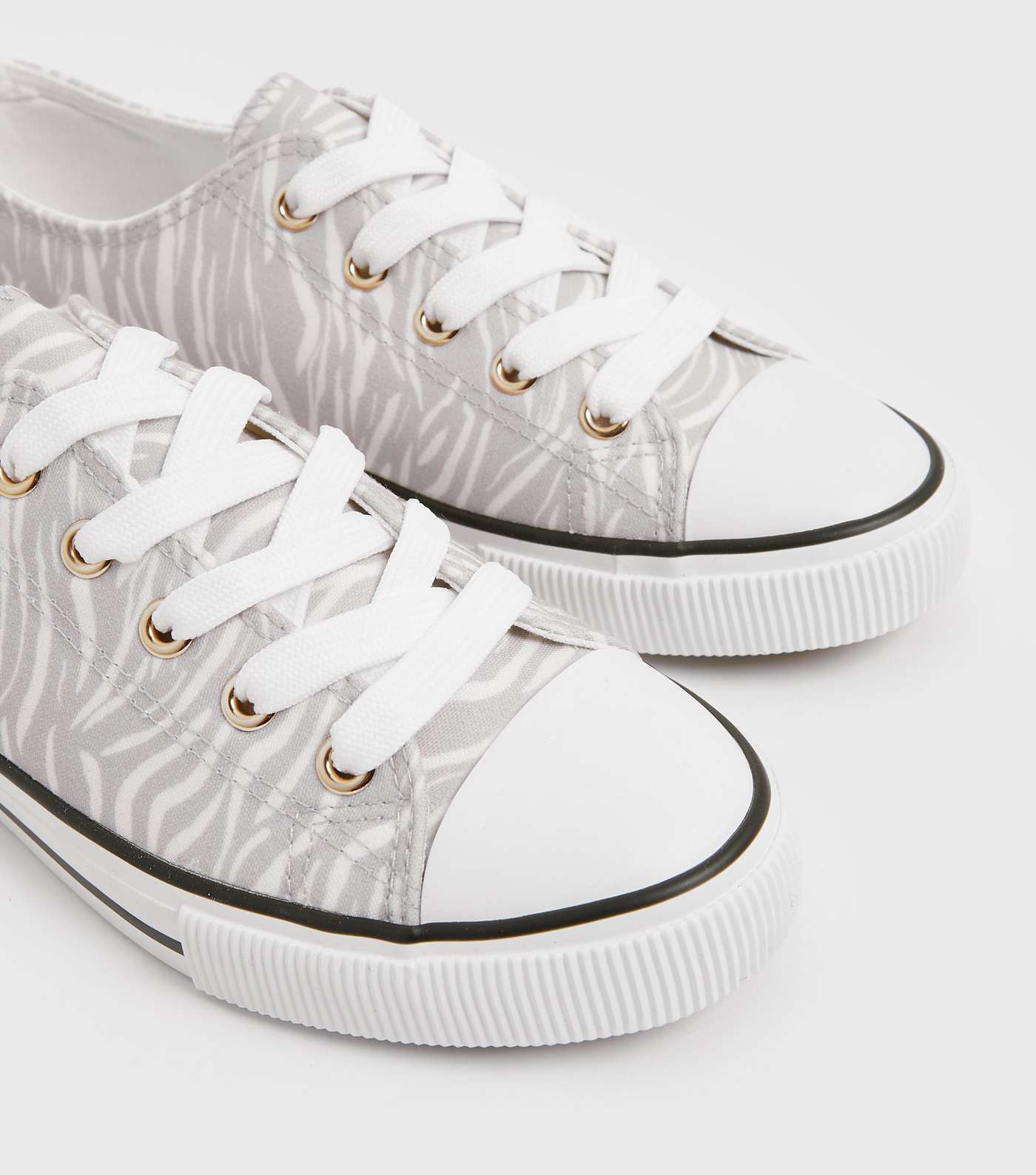 Grey Zebra Print Canvas Lace Up Trainers Image 4