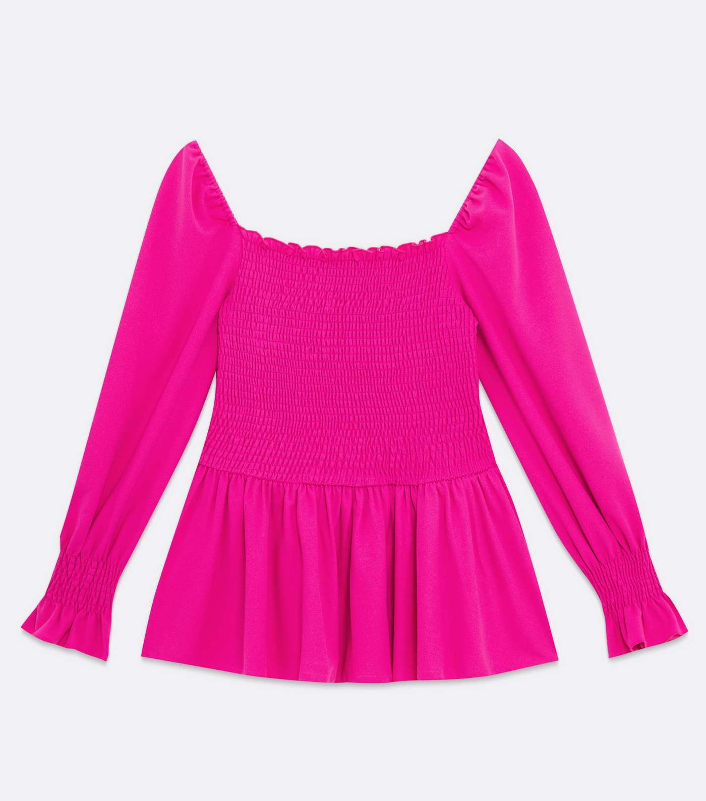 Curves Bright Pink Shirred Square Neck Peplum Blouse Image 5