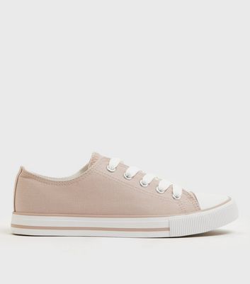 shop for Cream Stripe Canvas Lace Up Trainers New Look at Shopo