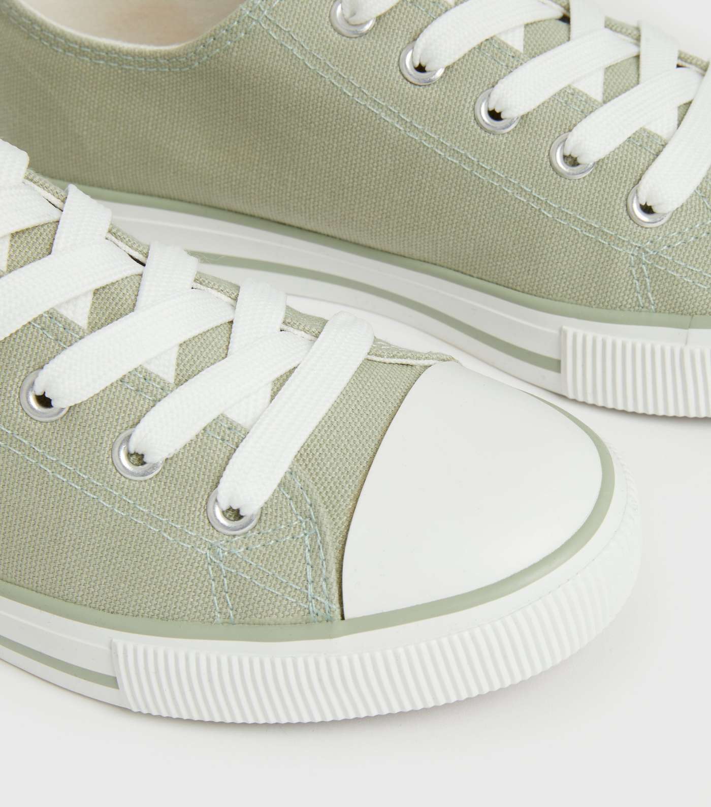 Light Green Stripe Canvas Lace Up Trainers Image 4