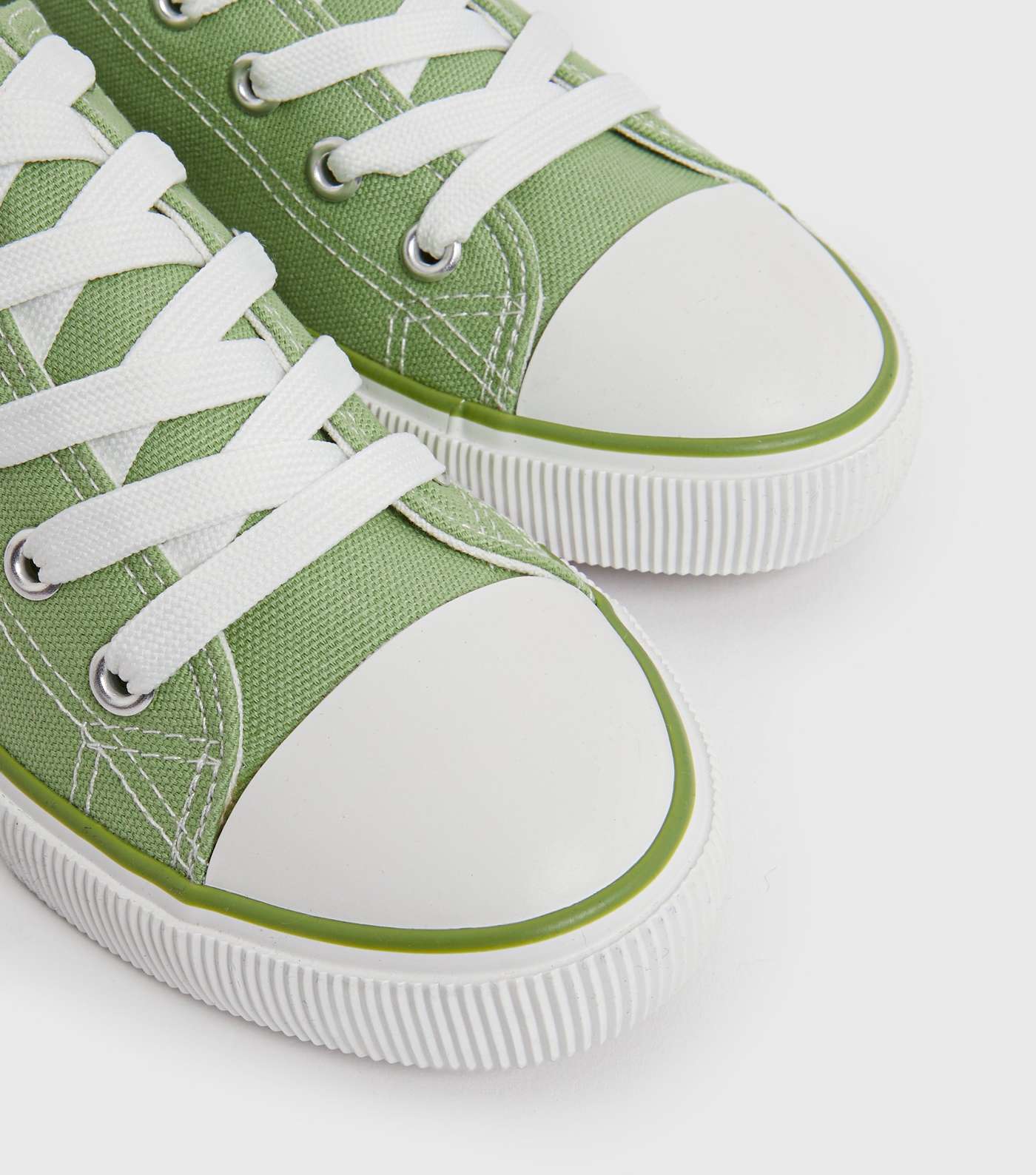 Light Green Stripe Canvas Lace Up Trainers Image 4