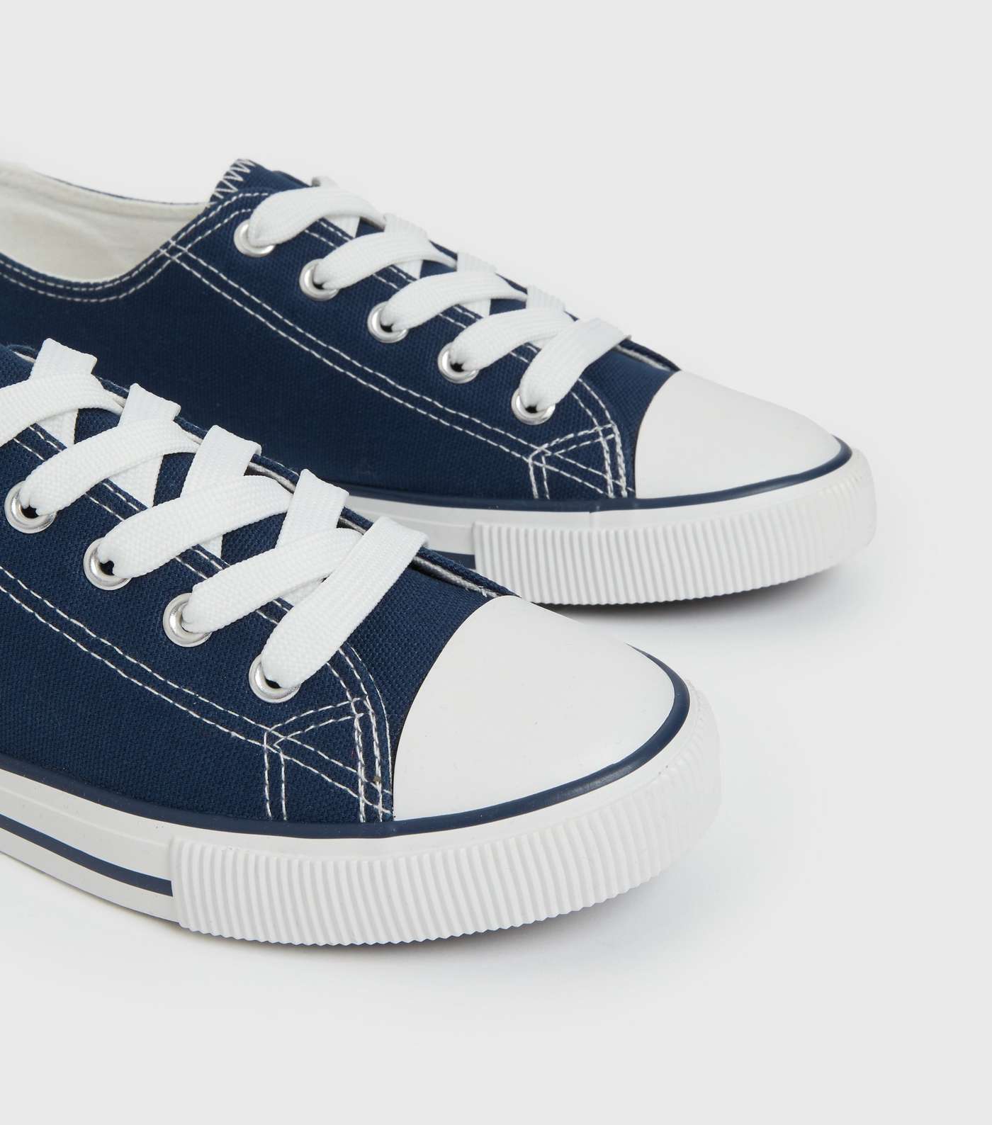 Navy Stripe Canvas Lace Up Trainers Image 4