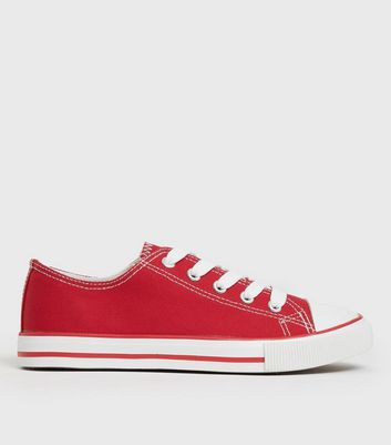 Red canvas lace up hot sale sneakers