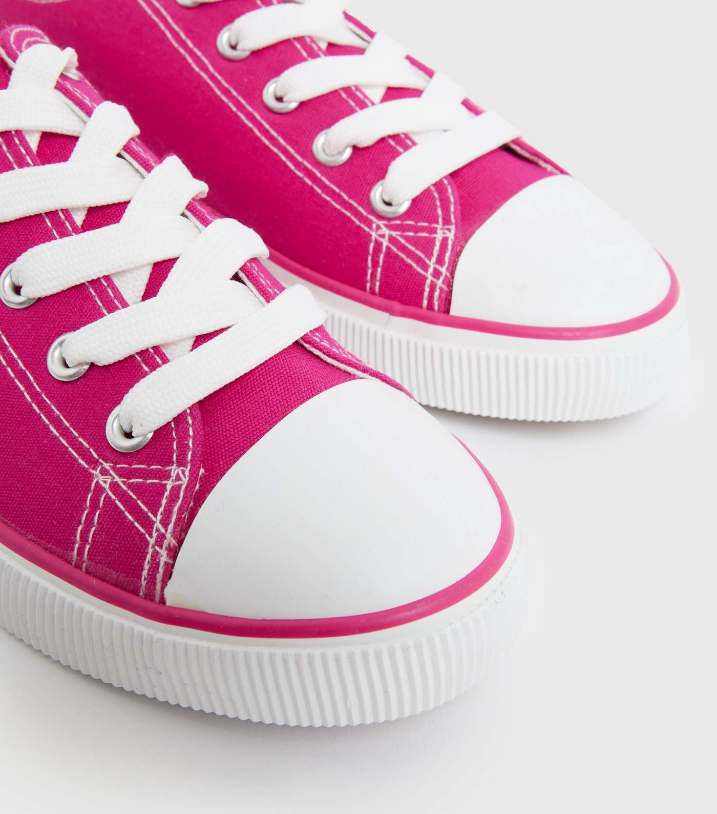 Bright Pink Stripe Canvas Lace Up Trainers Image 3