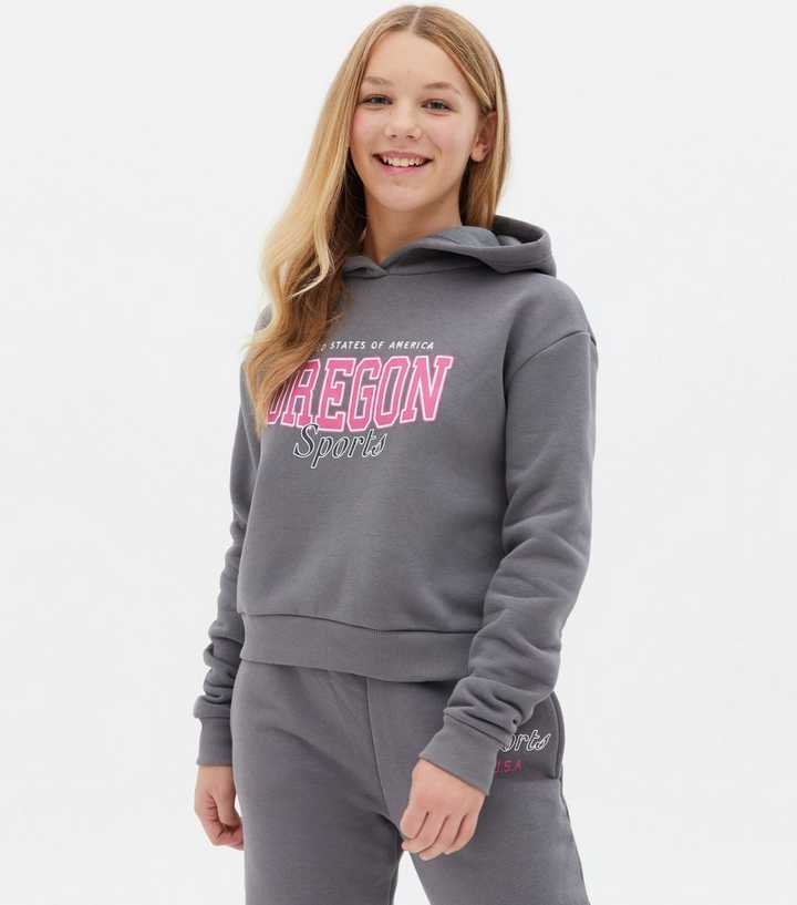 Girls Light Grey Oregon Varsity Logo Hoodie and Jogger Set