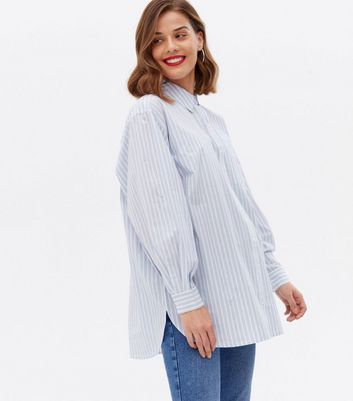 Maternity Blue Stripe Poplin Long Shirt New Look