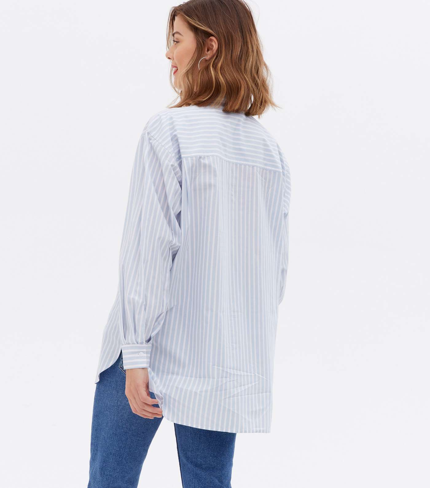 Maternity Blue Stripe Poplin Long Shirt Image 4