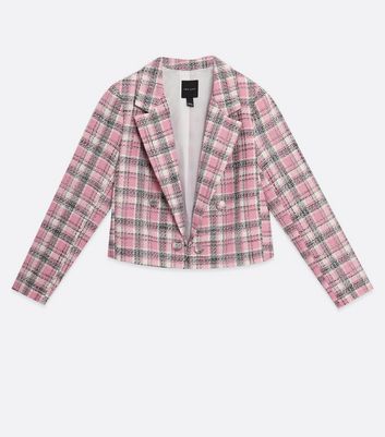 Pink Check Bouclé Crop Blazer | New Look