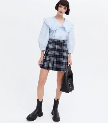 Blue pleated outlet skirt new look