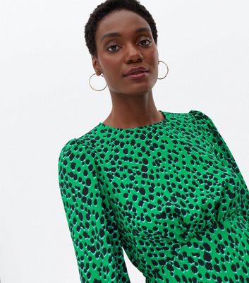 long sleeve green leopard print dress