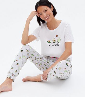 White Jogger Pyjama Set with Avocado Logo New Look