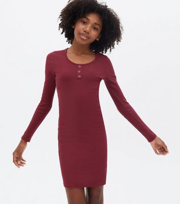 Girls Burgundy Ribbed Popper Long 