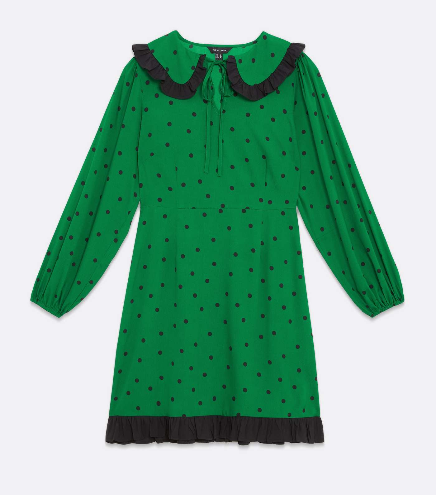 Green Spot Frill Collar Long Sleeve Mini Dress Image 5