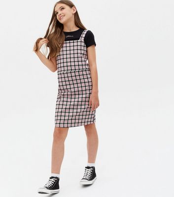 Pink store checked pinafore