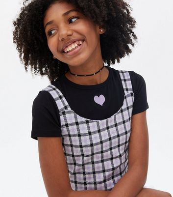 Girls Purple Check 2-in-1 Pinafore 