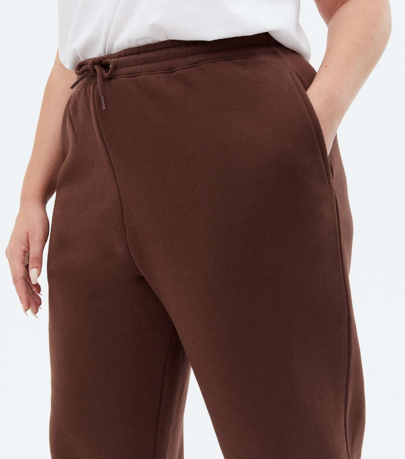 Curves Brown Tie Waist Cuffed Joggers Image 3