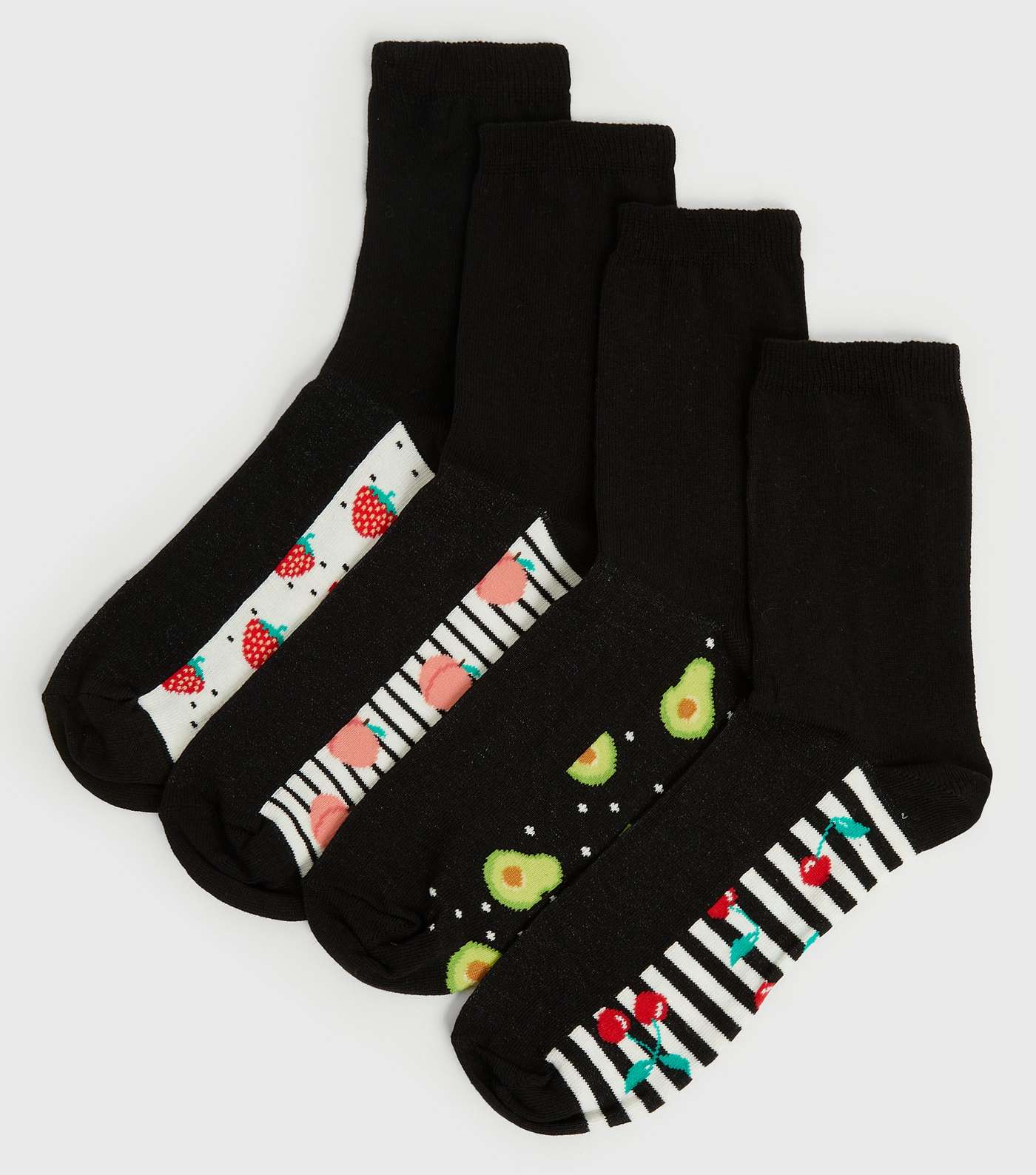 4 Pack Black Fruit Ankle Socks