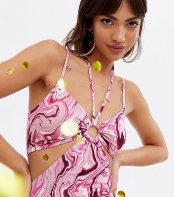 Damen Bekleidung Pink Marble Cut Out Strappy Halter Mini Bodycon Dress Damen Bekleidung Pink Marble Cut Out Strappy Halter Mini Bodycon Dress