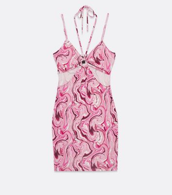 Damen Bekleidung Pink Marble Cut Out Strappy Halter Mini Bodycon Dress