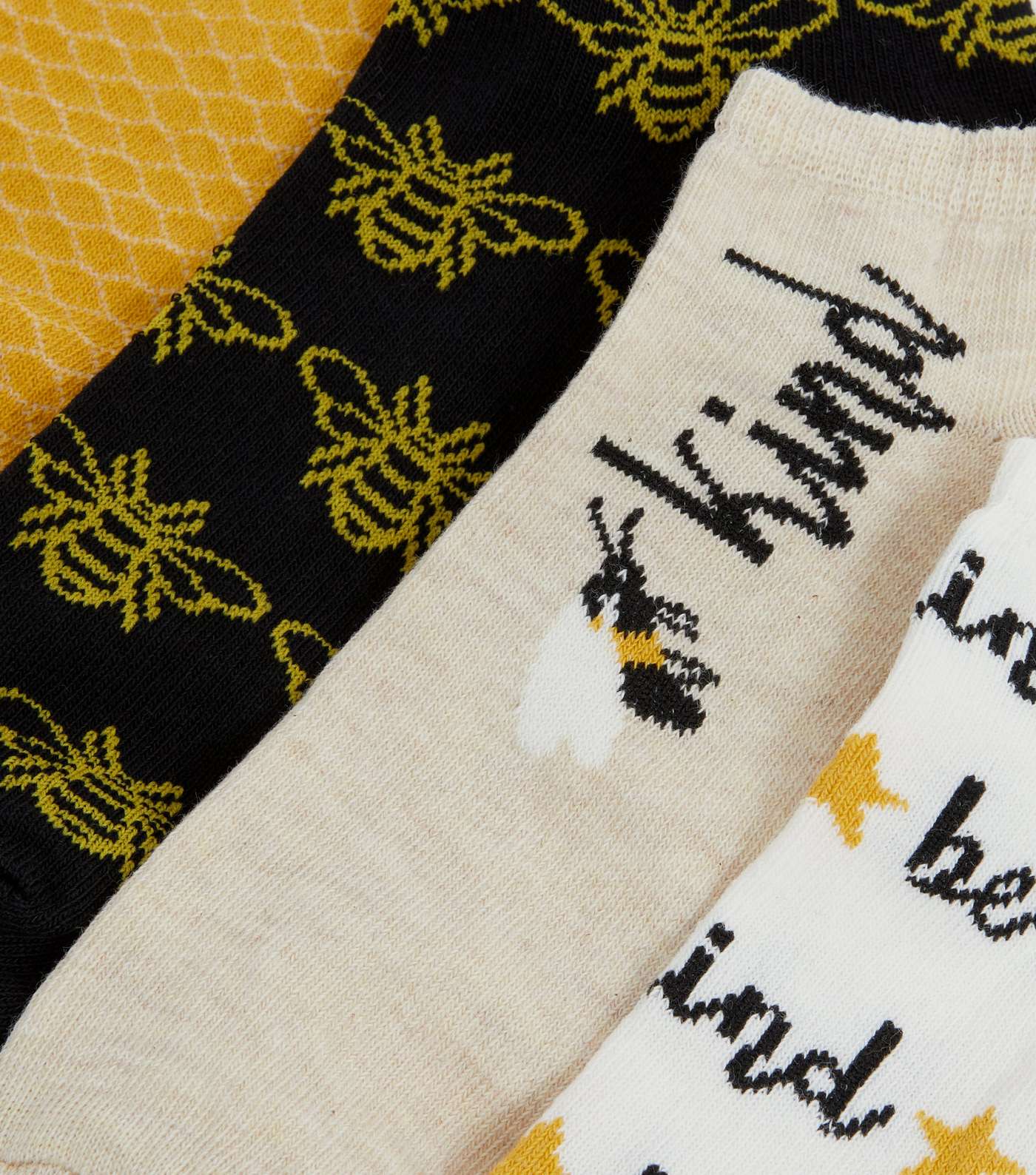 4 Pack Yellow Black Cream and White Bee Trainer Socks Image 2