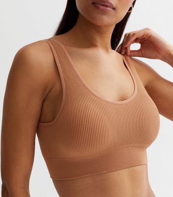 Nude Caramel Ribbed Seamless Crop Top Bra | New Look