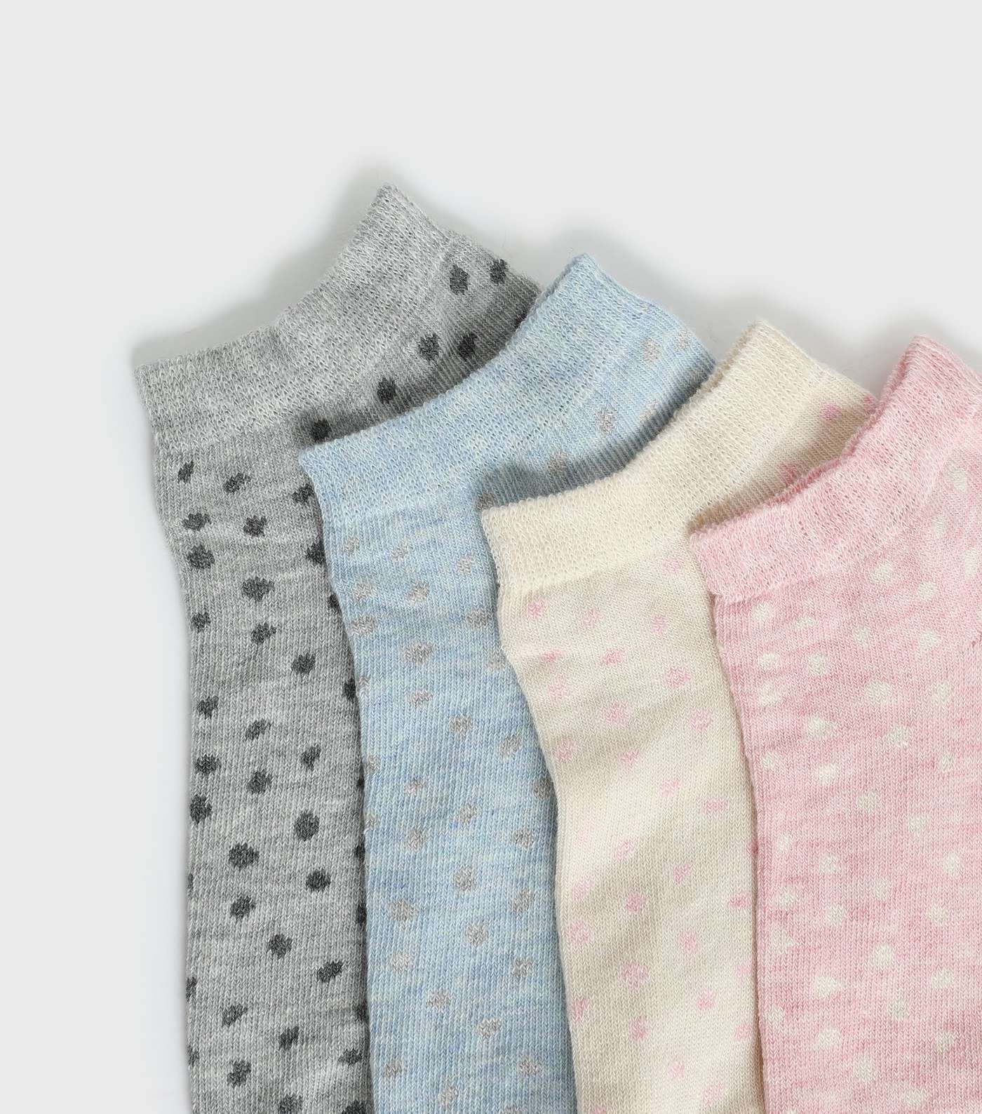 4 Pack Pink Cream Blue and Grey Spot Trainer Socks Image 2