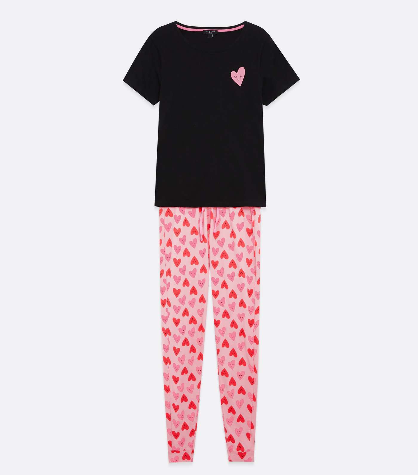 Tall Black T-Shirt and Jogger Pyjama Set with Heart Print Image 5
