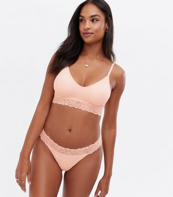 Mid Pink Lace Trim Seamless Crop Top Bra