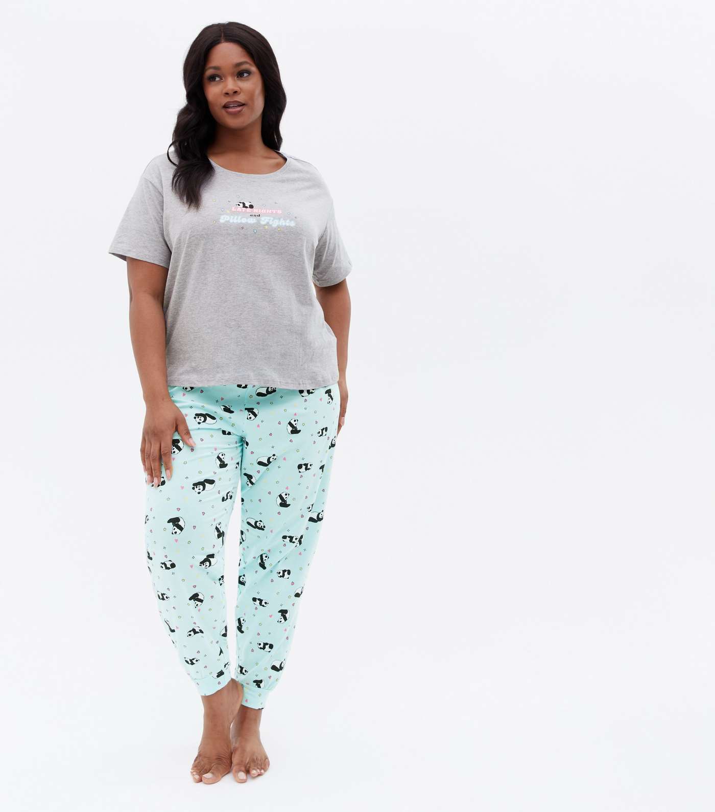 Curves Light Grey Jogger Pyjama Set with Panda Logo