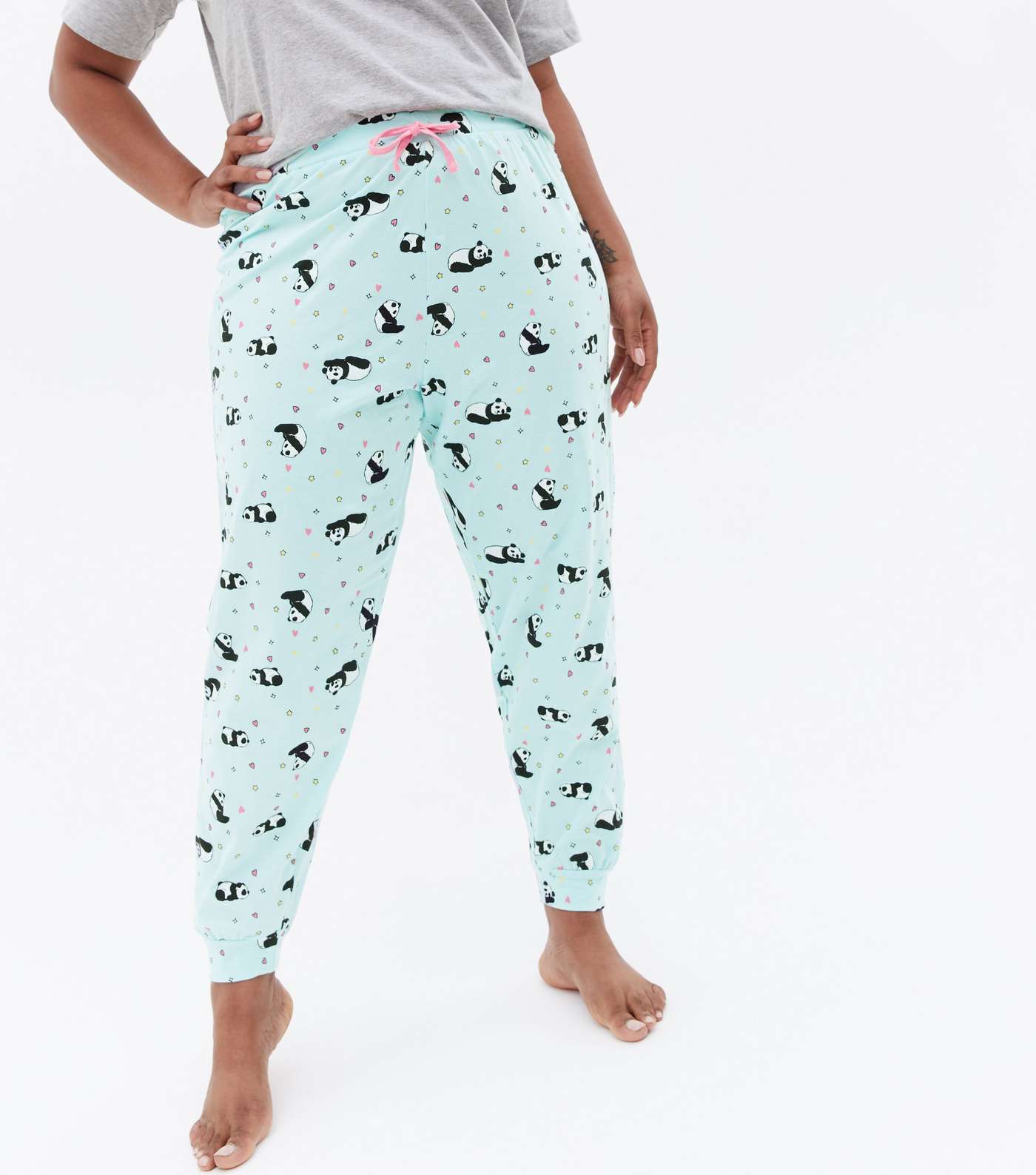 Curves Light Grey Jogger Pyjama Set with Panda Logo Image 3